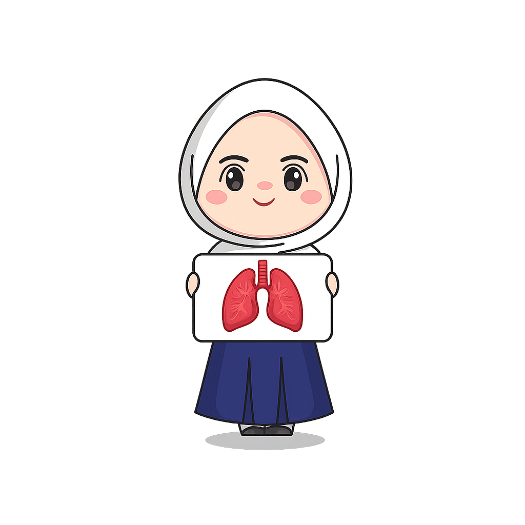 Ilustrasi siswa perempuan dengan paru-paru